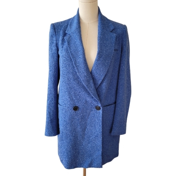 Zara Jackets & Blazers - Zara Blue Textured Tweed Oversized Long Coat Size‎ Small